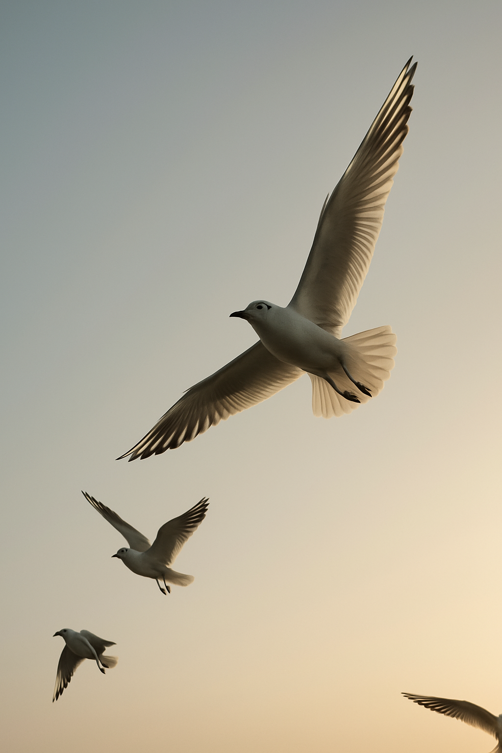Envol d’oiseaux dans un ciel au crépuscule