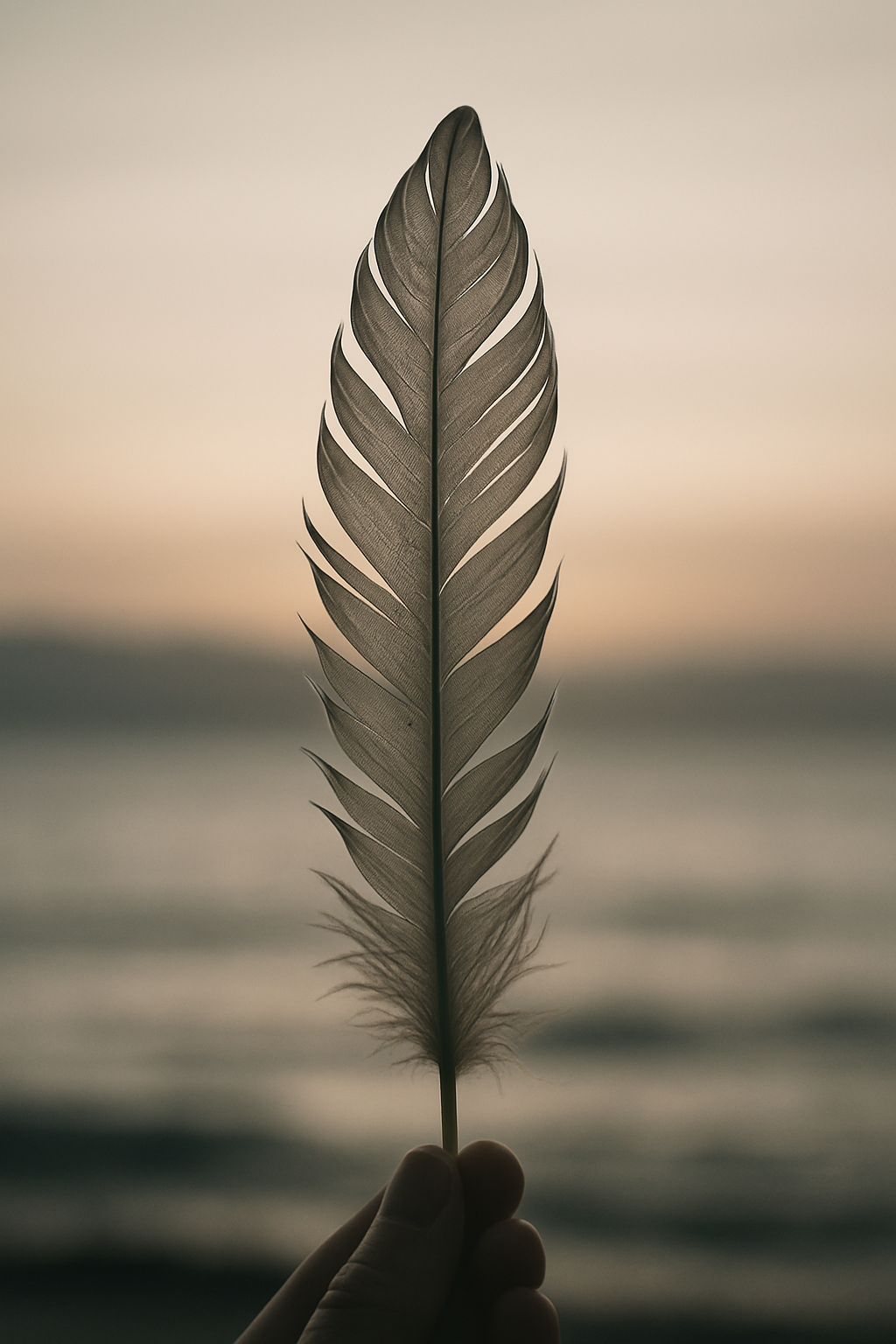 Plume légère au-dessus de la mer au coucher du soleil